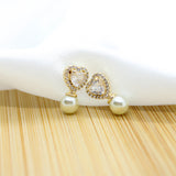 CZ Heart and Pearl Stud Earrings - 18k Gold Filled