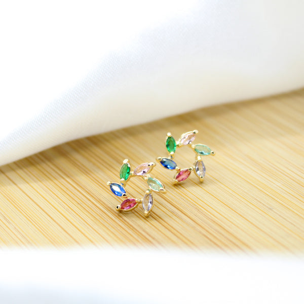 CZ Multicolor Round Stud Earrings - 18k Gold Filled