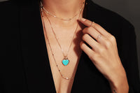 Double Light Blue Hearts Necklace - 18k Gold Filled