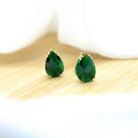 Emerald Teardrop Stud Earrings - 18k Gold Filled