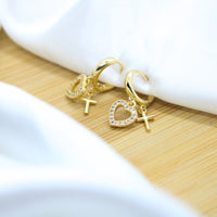 Heart and Cross Hoop Earrings - 18k Gold Filled