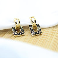 Black U Shaped Pendant Hoop Earrings - 18k Gold Filled
