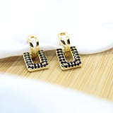 Black U Shaped Pendant Hoop Earrings - 18k Gold Filled