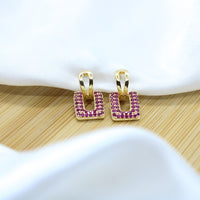 Pink U Shaped Pendant Hoop Earrings - 18k Gold Filled