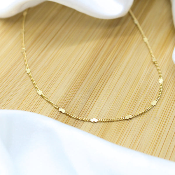 Delicate Heart Chain Choker Necklace - 18k Gold Filled