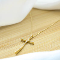 Long Lux Cross Pendant Necklace - 18k Gold Filled