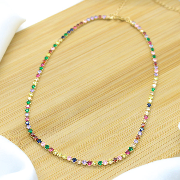 CZ Multicolor Tennis Choker Necklace (3mm) - 18k Gold Filled