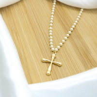 Cross and Pearl Necklace - 18k Gold Filled