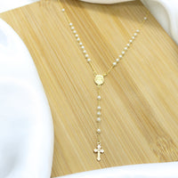 Pearl Rosary Necklace - 18k Gold Filled