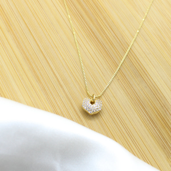 Chunky CZ Heart Necklace - 18k Gold Filled