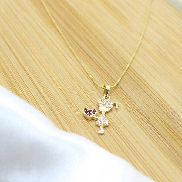 Girl with Heart Necklace - 18k Gold Filled