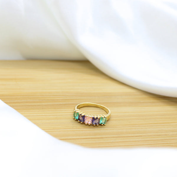 Pink, Purple and Green CZ Ring - 18k Gold Filled