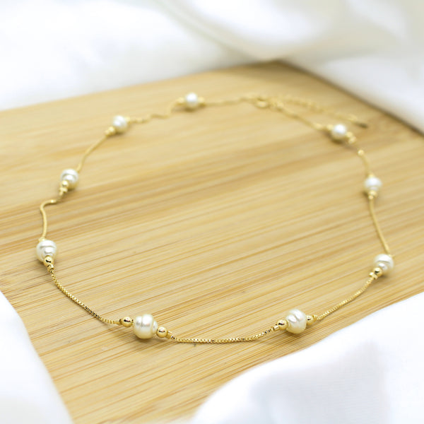 Ringed Pearl Necklace - 18k Gold Filled
