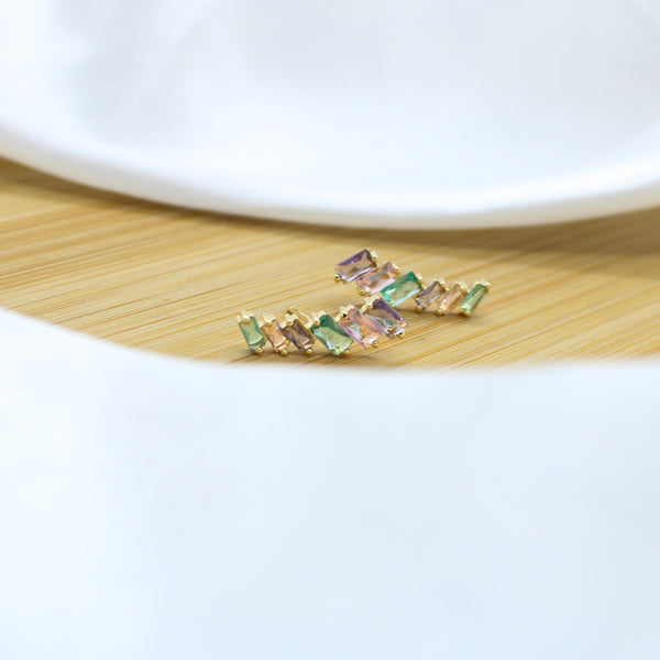 Pink, Purple and Green CZ Line Earrings - 18k Gold Filled