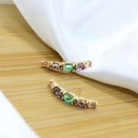Pink, Purple and Green CZ Ear Hook Earrings - 18k Gold Filled