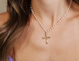 Cross and Pearl Necklace - 18k Gold Filled