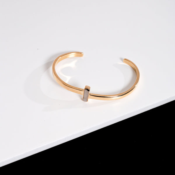 T Open Bangle Bracelet with White Rhodium Details - 18k Gold Filled