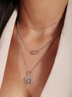 Cubic Zirconia Tree of Life Necklace - White Rhodium Filled
